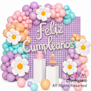 SET DE GLOBOS ARCO XL FELIZ CUMPLEA�OS 5 MARGARITAS CJ 60 UNIDADES